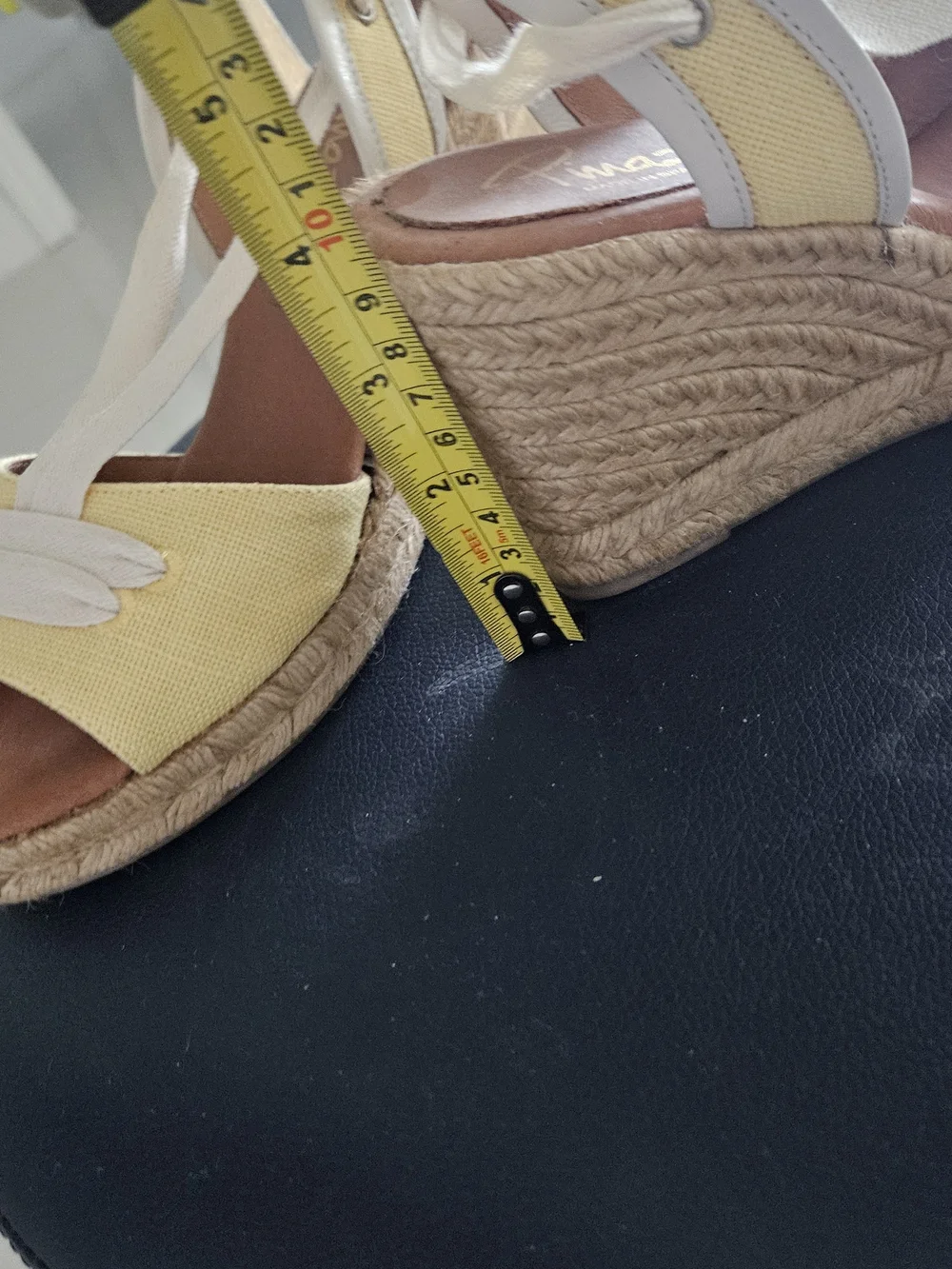 Ina Yellow Espadrille Wedge Sandals with Ivory Ankle Ties, Made In Spain, Size 8